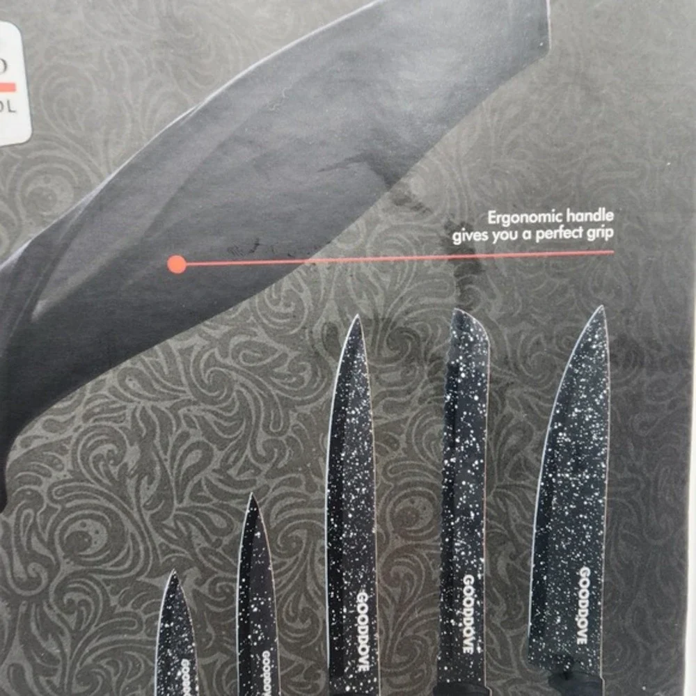 Gooddove SG-9200 Kitchen Knife Set Black 6 Piece Antibacterial‎ Swiss Gold New